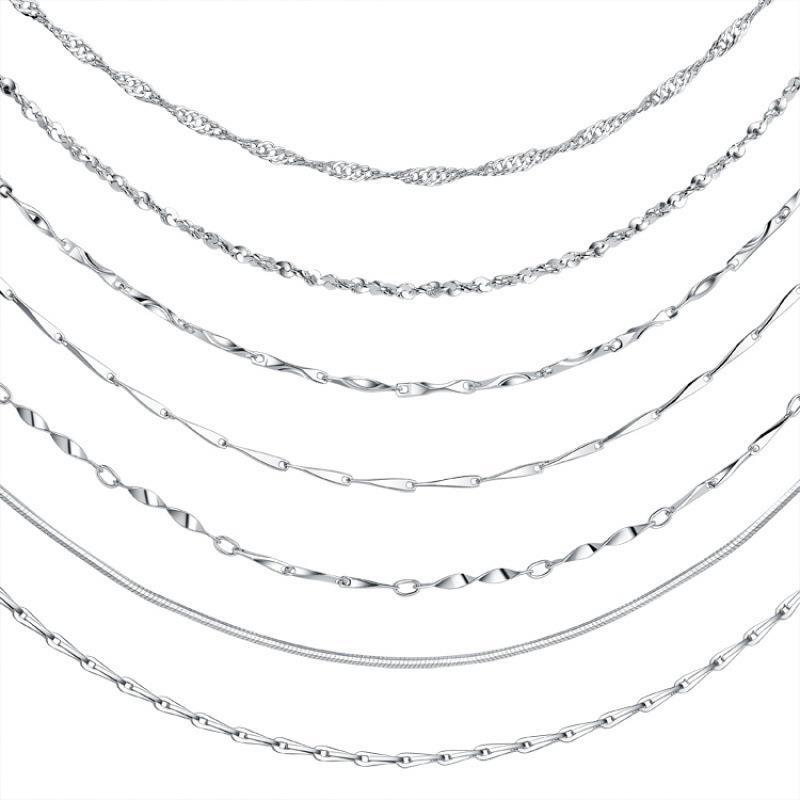 Silver and platinum plated necklace for women, single chain, collarbone chain, water wave snake bone O-shaped chain, starry sky box chain Item Picture