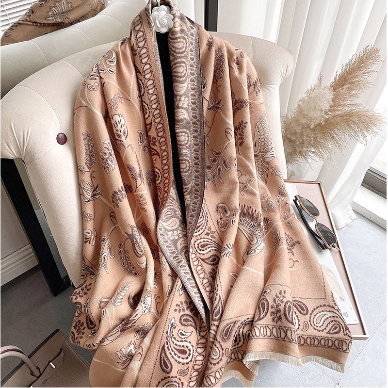 New Scarf Women Spring And Autumn Winter Imitation Cashmere Double Sided Jacquard Fashion Thick Warm Shawl Wholesale Express Specification drawing