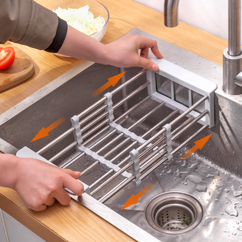 厨房水槽沥水篮过水板可伸缩洗碗洗菜餐具放置板不锈钢水池沥水架