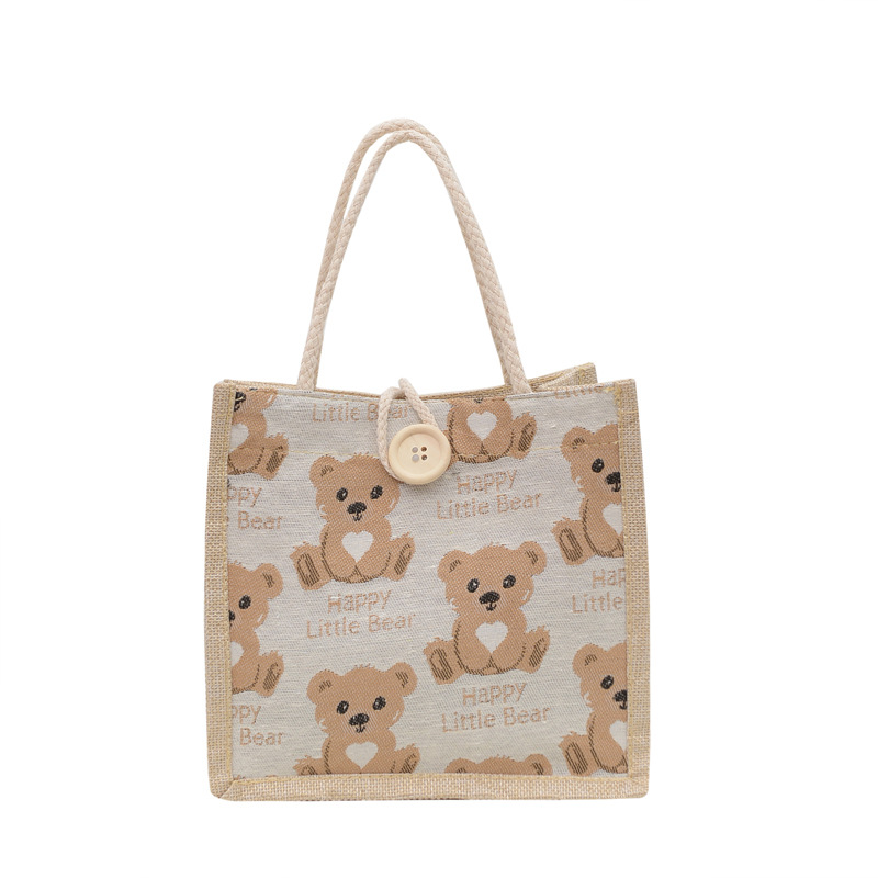 Bear Linen Tote Bag Female Carrying Bag 2021 Network Red Ins Japanese Small Body Bag Students Single Shoulder Bag Tide Item Picture