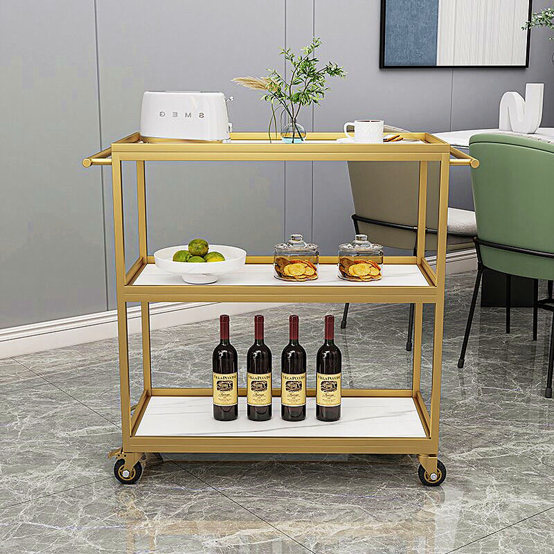 Food cart, trolley, three-story mobile trolley for restaurants and hotels, dining cart, household kitchen storage rack, seasoning rack Specification image