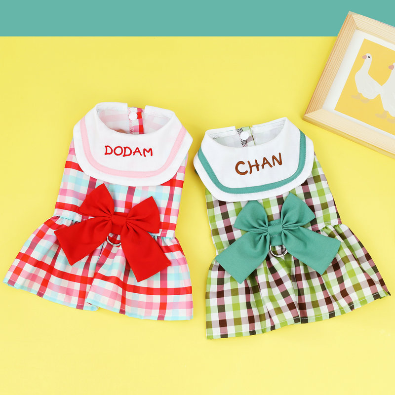 New cute pet clothing for spring and summer, Teddy bichon casual and fashionable style, versatile bow drawstring skirt Item Picture