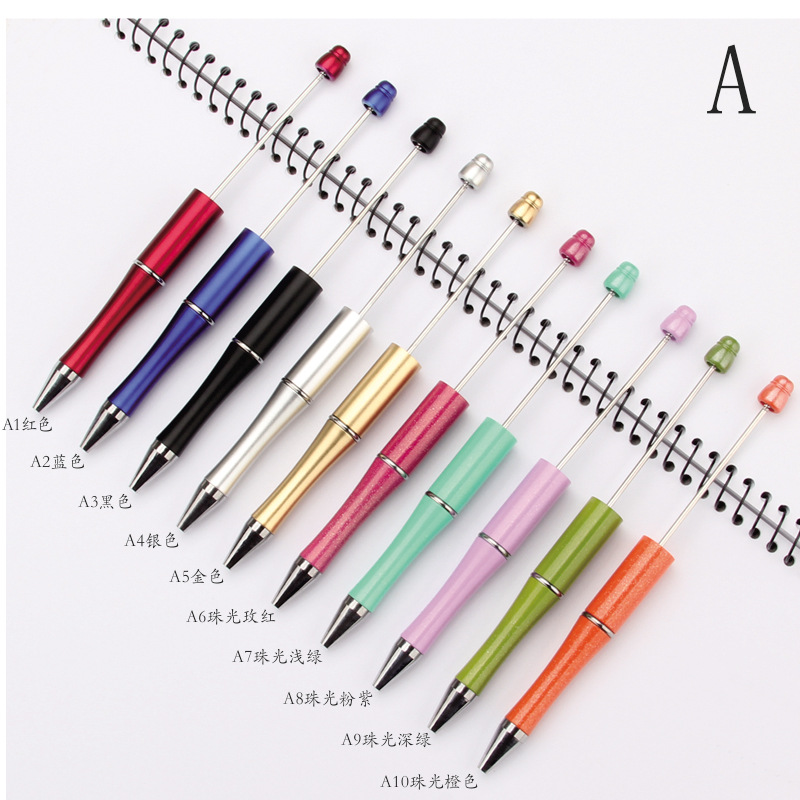 Wholesale of bead pens in stock, diy creative plastic bead ballpoint pens, UV electroplated bead pens, three-color gradient bead pens Specification image