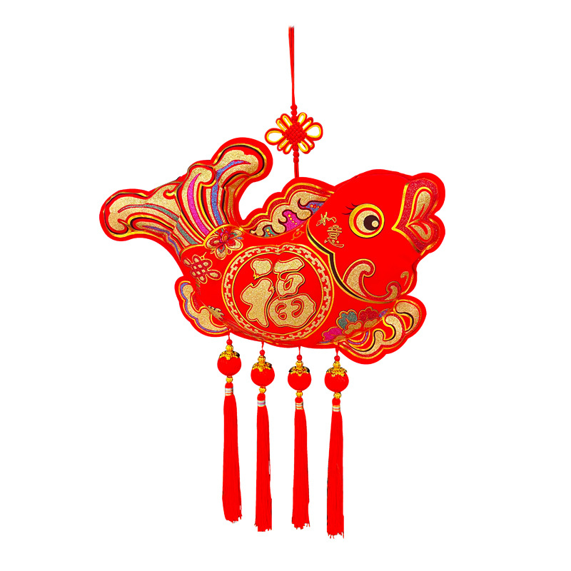 Chinese knot fish pendant, "Fu" character New Year decoration, koi fish, Chinese-style decoration, double fish living room, new home interior hanging decoration Item Picture