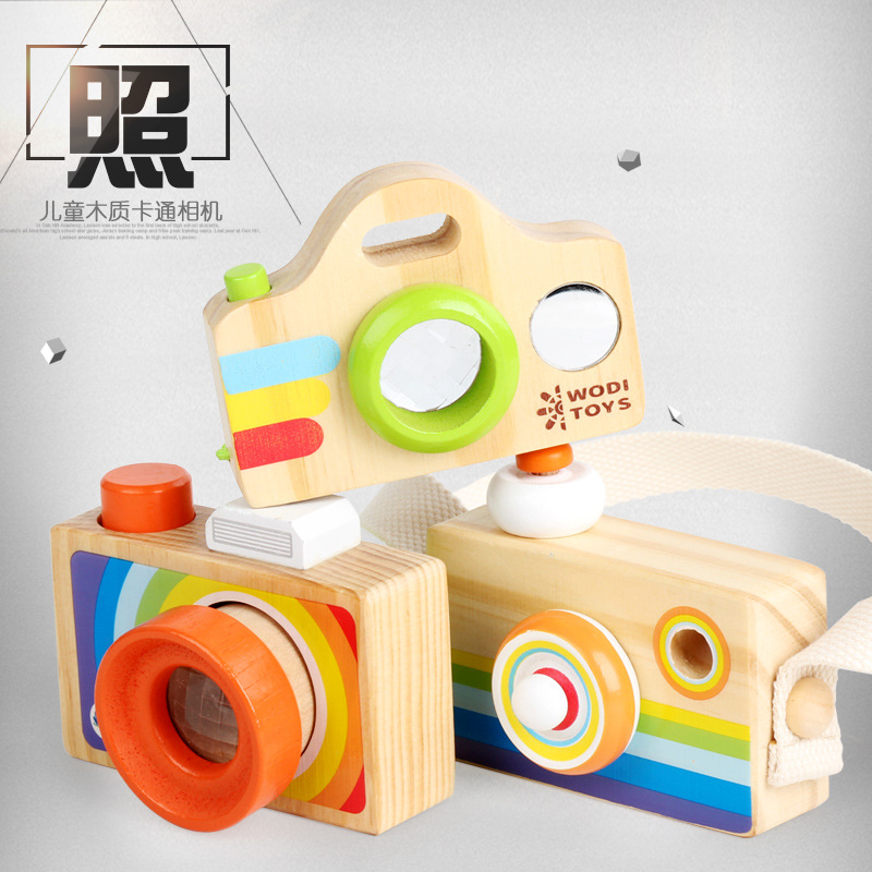 Children creative SLR cartoon camera kaleidoscope wooden simulation camera boys and girls fun home toys
