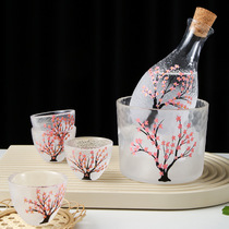 Hand-painted glass sake pot New artificial hammer pattern sakura sake pot set wine glass wine jar plum sake pot