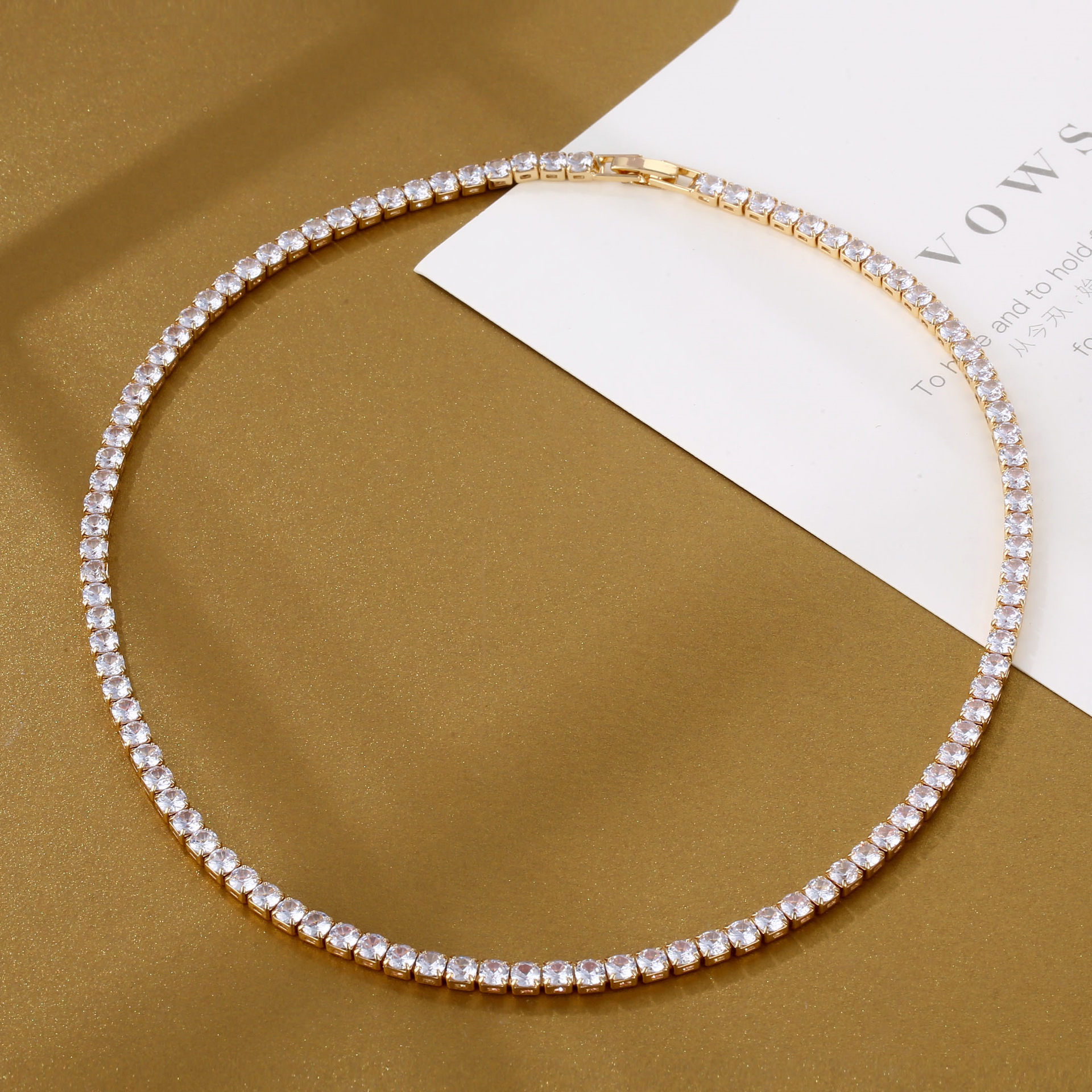 A row of copper-inlaid zircon necklaces in European and American hip-hop style, INS Tennis Chain in multiple specifications, Tennis Chain 4mm