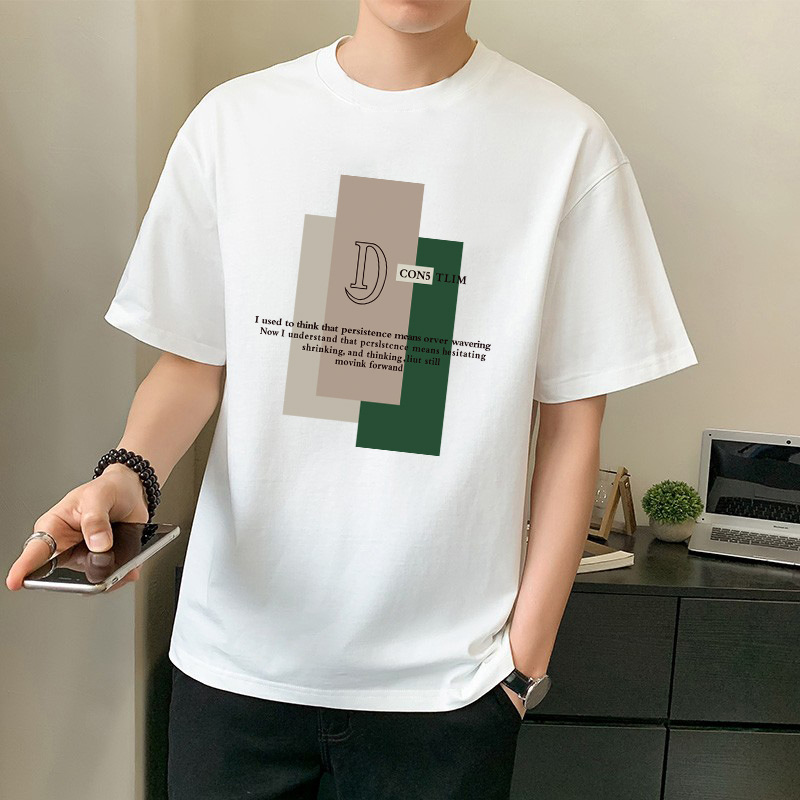 A heavyweight pure cotton summer trend solid color white versatile loose inner layer half-sleeved and short-sleeved T-shirt for men as a base layer