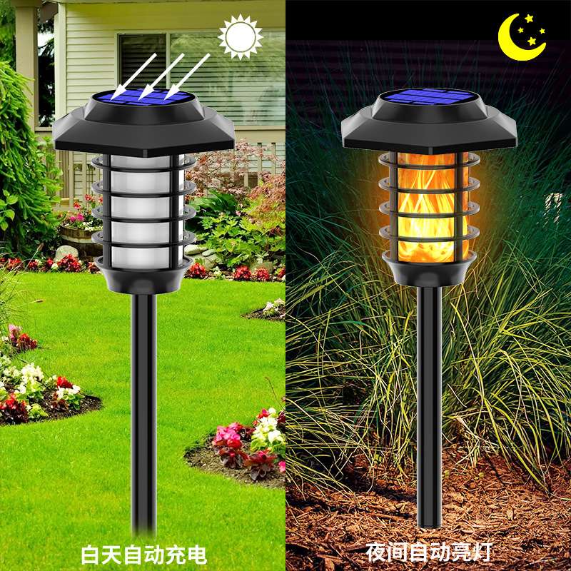 Cross-border new solar dynamic simulation flame lamp, courtyard ground socket lamp, waterproof yard LED landscape lawn lamp details Picture