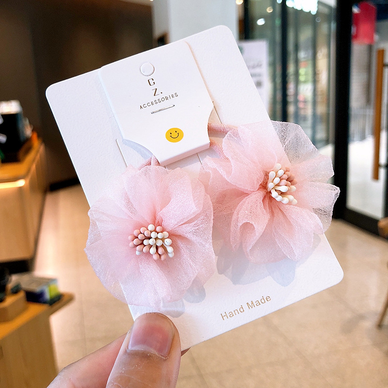Children's Hair Accessories Korean Spring/Summer Yarn Flower Hair Circle Girl Fairy Hair Rope Flower Rubber Band Girl Pair Tie Ponytail Tie Specification drawing