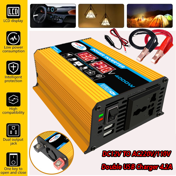Cross-border bestseller inverter 12V-220V/110V300W portable with dual USB for car and home use and display screen pic 14
