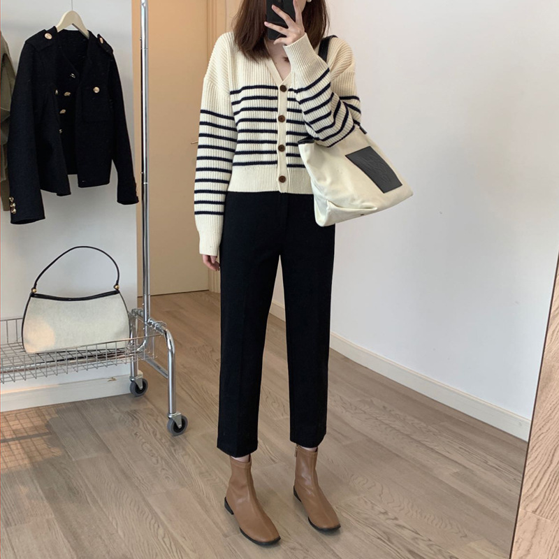 Versatile suit pants for women 2022 Autumn/Winter new style, elastic petite Haren straight leg slimming 9-inch cigarette tube casual pants Specification image