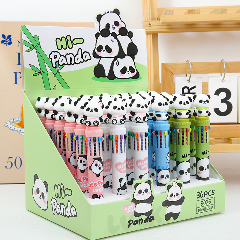 Cartoon Panda Ten Color Ballpoint Pen High Appearance Level Bamboo Panda Color Hand Pen Gift Pen Student Stationery Wholesale details Picture