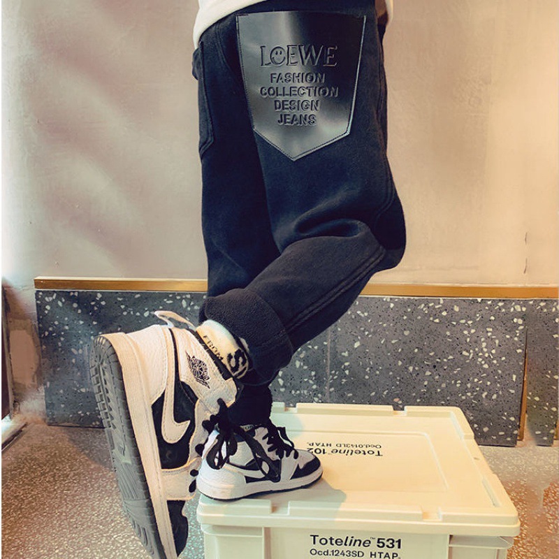 Boys' pants Autumn/Winter 2022 new style Children's fleece and thickened jeans and Korean-style stylish workwear pants for big kids details Picture