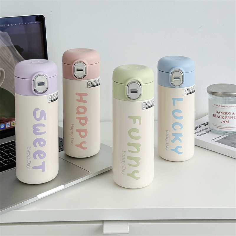 Youman Letter Bouncing Children's Insulated Cup, Girls' High School appearance Level Stainless steel insulated Water Cup, Student Mini Travel Cup details Picture