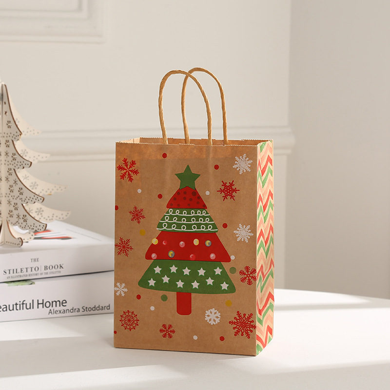Factory direct sales cross-border Christmas gift bags, striped hand-held gift bags, party festival candy hand-held bags details Picture