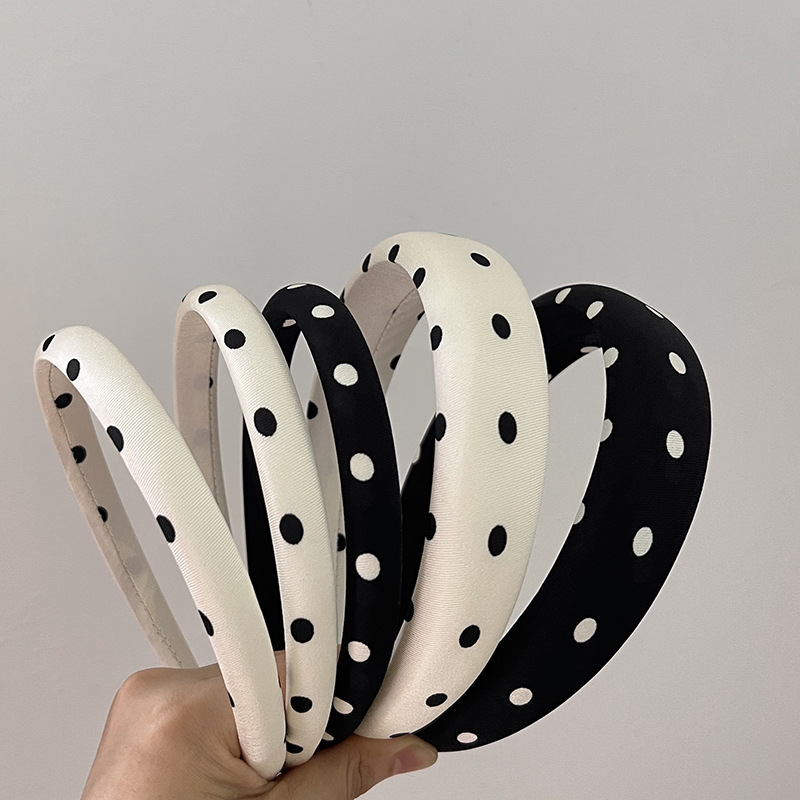 Headband Vintage Polka-Dot Sponge High Cranio-Top Pressure Headband Hairpin French Ins All-In-One Style Face Wash Headpiece