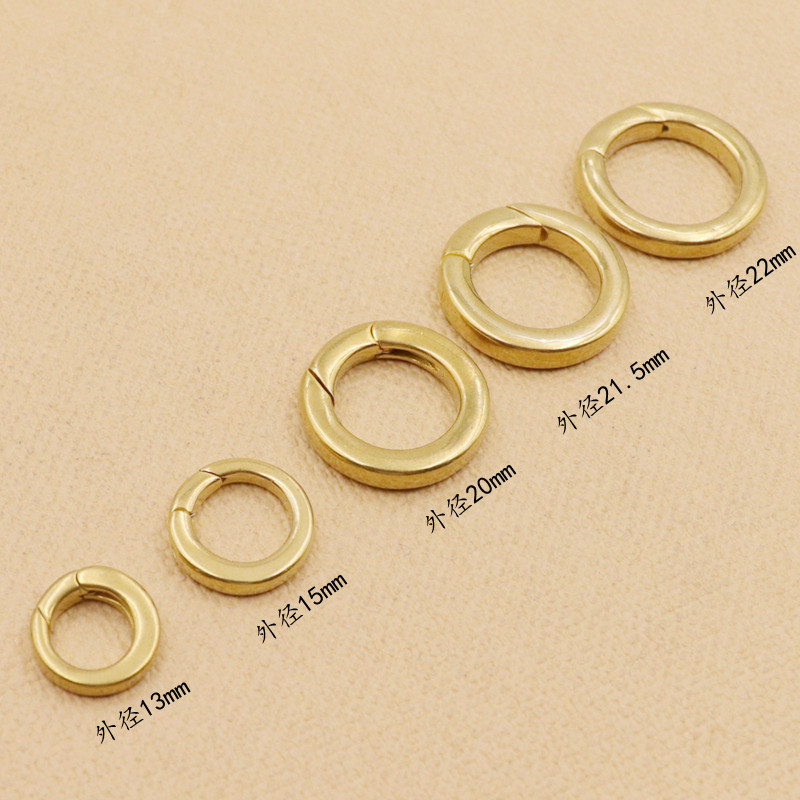 Brass circular spring buckle, pure copper flat wire spring coil, movable open ring, diy hardware bag accessories, keychain Specification image