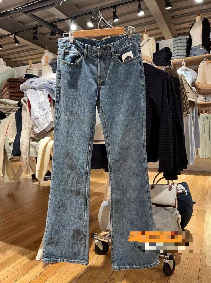 BM风 美式低腰深蓝色微喇叭裤bm牛仔裤长裤女Briella 90‘S jeans