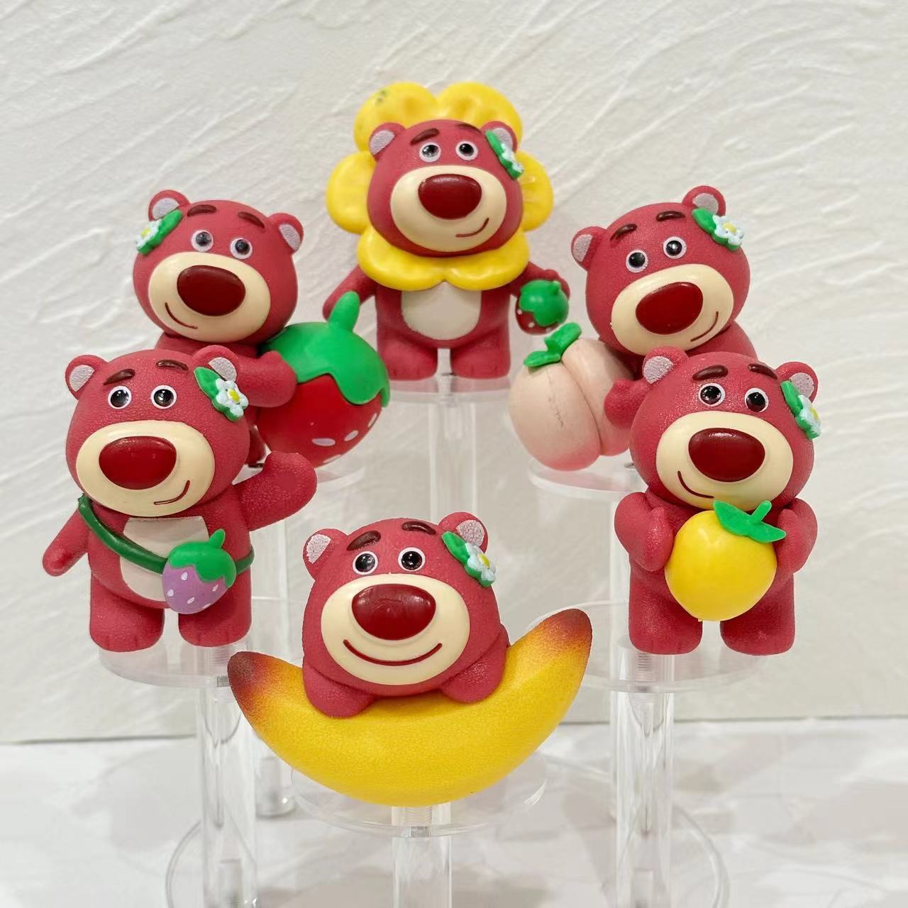 6款水果草莓熊手办屁屁熊公仔潮玩手办 粉色少女心玩具车载小摆件