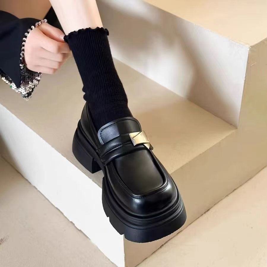 配裙子厚底英伦风乐福鞋女2025年春季新款jk百搭日系增高小皮鞋单