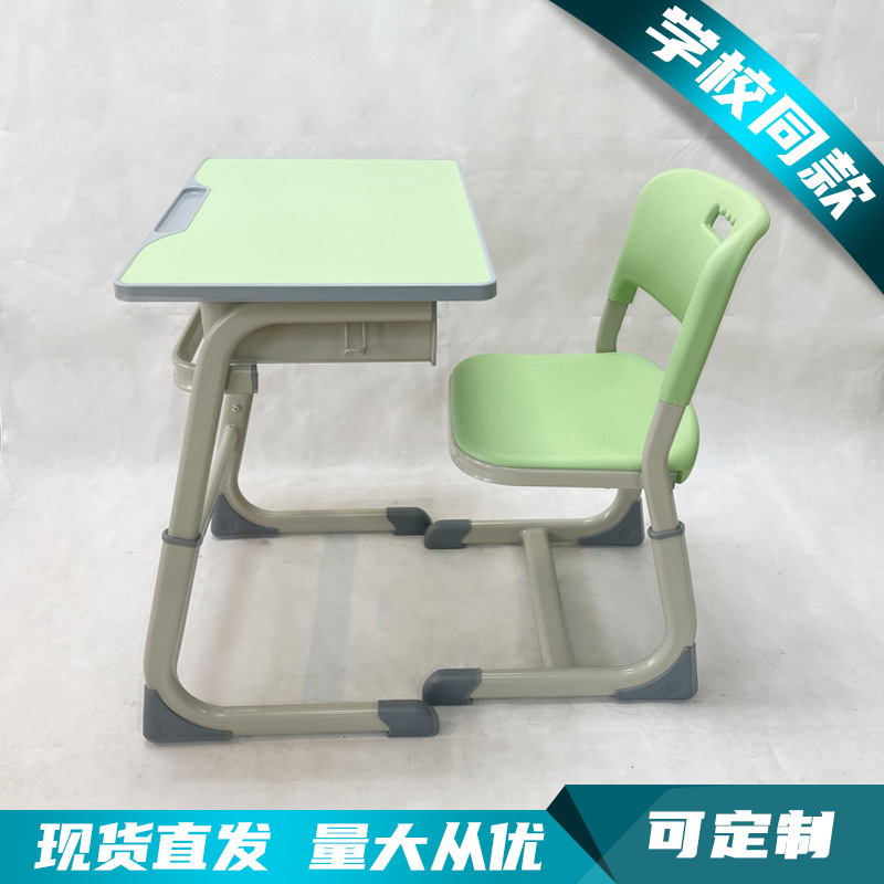 单人学生课桌椅培训辅导补习班中小学校课桌椅可升降书桌厂家细节图