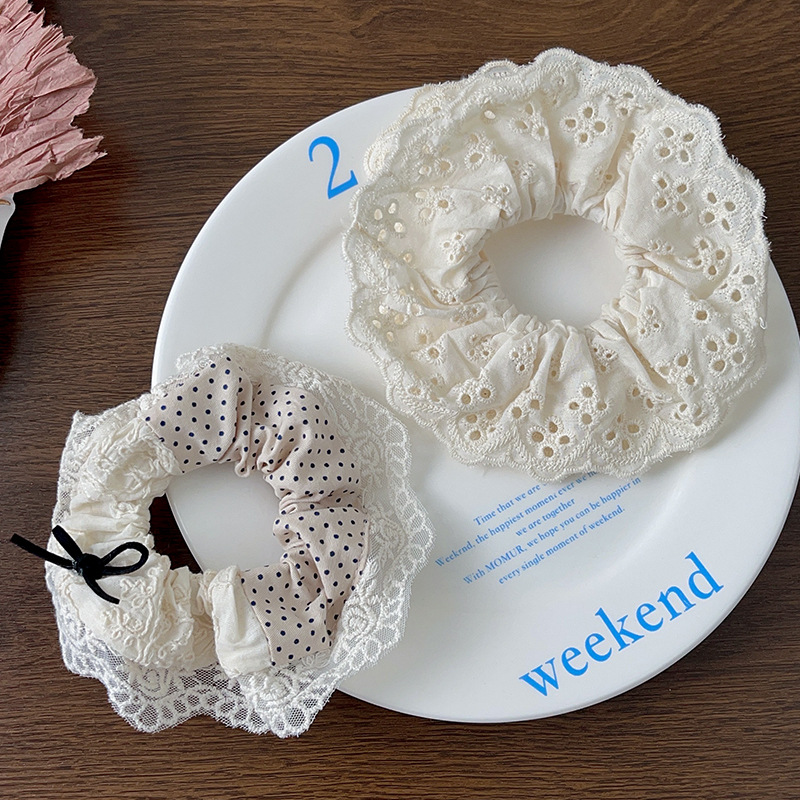 新款芭蕾风大肠发圈高级感蕾丝边头绳甜美少女皮筋蝴蝶结发饰批发详情9