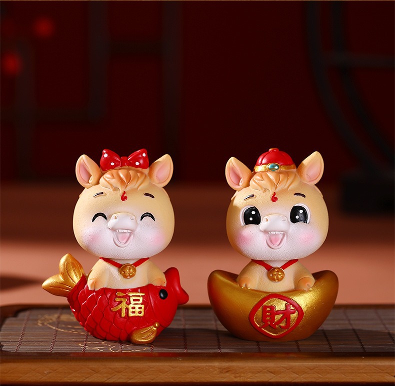 创意国潮马摇头摆件卡通公仔桌面装饰摆件新年年会车载摆件批发详情25