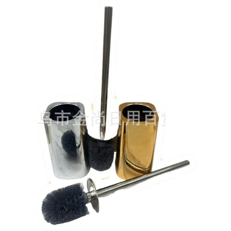 Gold-plated toilet brush for household bathroom cleaning, no blind spots, with base, bathroom long handle gold-plated set Item Picture