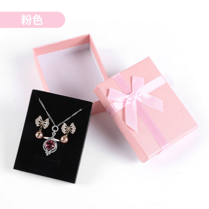 Valentine's Day jewelry packaging box, bow, fresh and simple accessory box, earrings, necklace, bracelet, top and bottom cover gift box Specification image