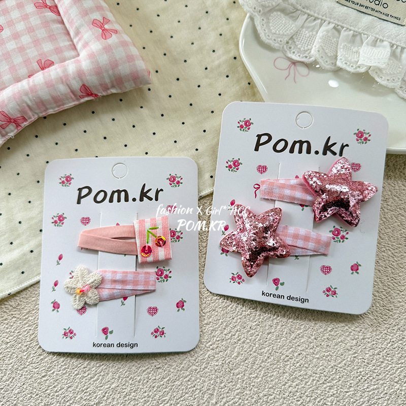 Primavera nuevo estilo niños adorables estrellas lentejuelas amor tartan horquilla chica dulce lateral flequillo broken hair accesorio Application Scenario