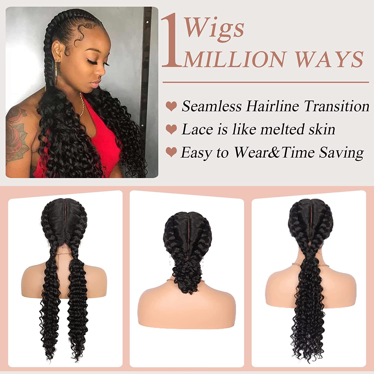 Foreign trade European and American women's synthetic fiber front Lace fishbone Braid 2-strand braid wig head cover Braid Lace Wigs Specification image