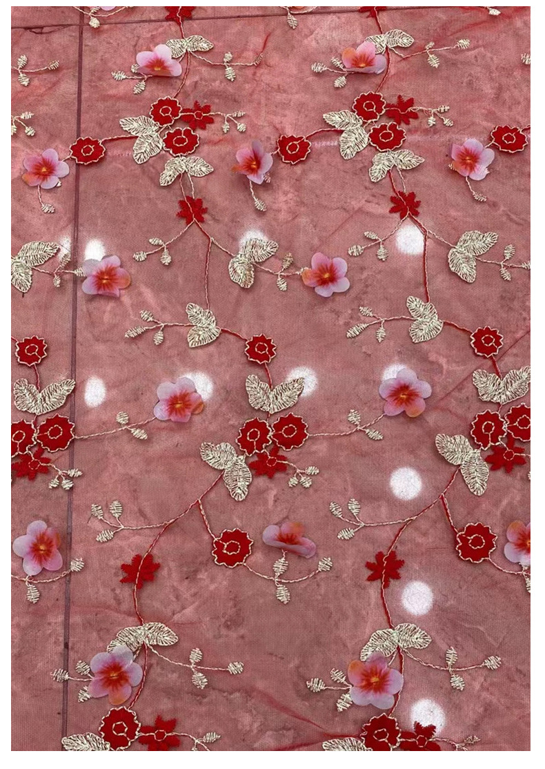 弘利科技新款 婚纱童装连衣裙绣花布 现货 跨境立体手工订花绣花面料 HLJC-1126详情13