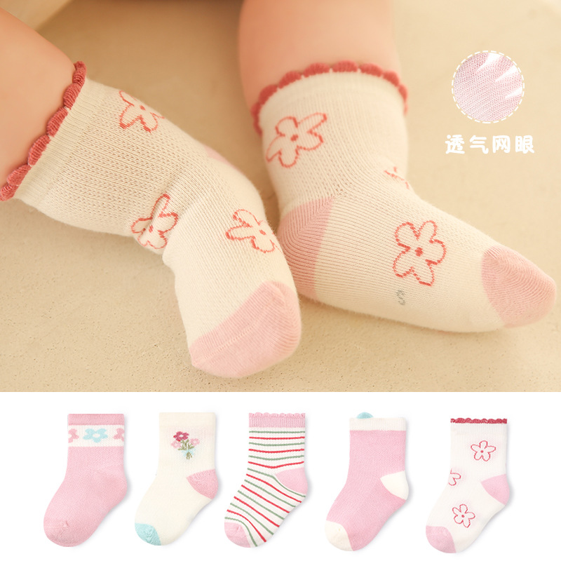 袜子地摊一件代发宝宝袜子批发夏季薄款海德花园条纹网眼袜女童精梳棉无骨新生儿袜一件代发详情图2