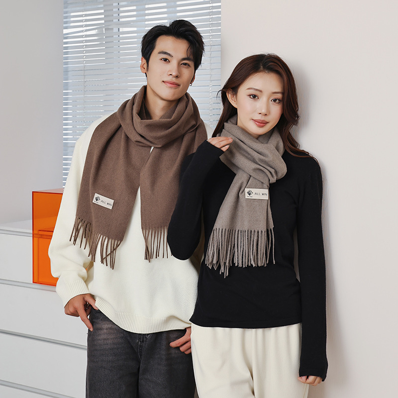 Cashmere Scarf Female Autumn Winter Advanced Sense Thick Warm Solid Color Scarf All Couples Wool Scarf Wholesale Specification drawing