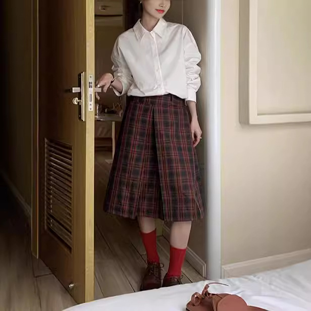衬衫全棉格子女/衬衫/上衣缎面/女装衬衫/玉石白底实物图
