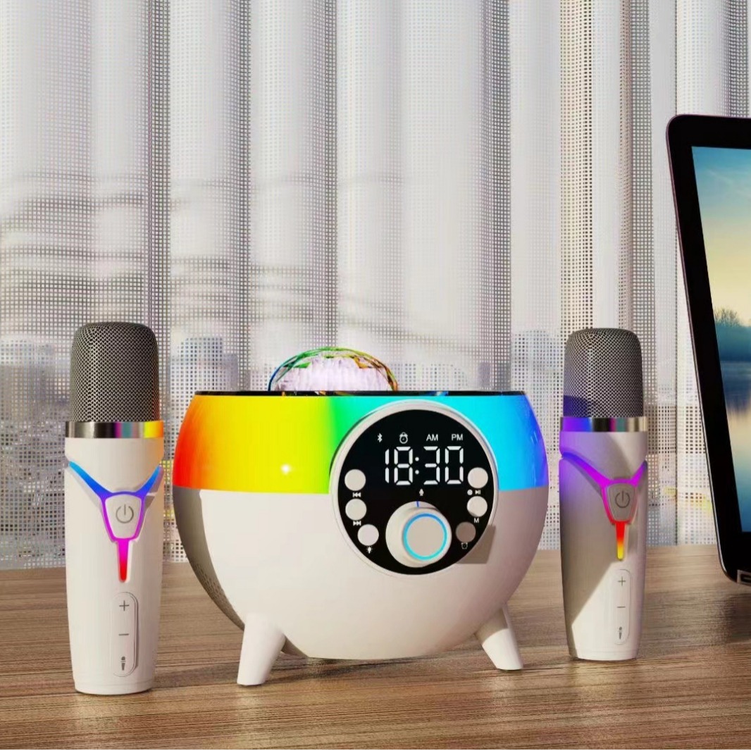 Cross-border space flight stage light, clock, alarm clock, Bluetooth speaker, ambient light, 15W wireless charging gift speaker Specification drawing
