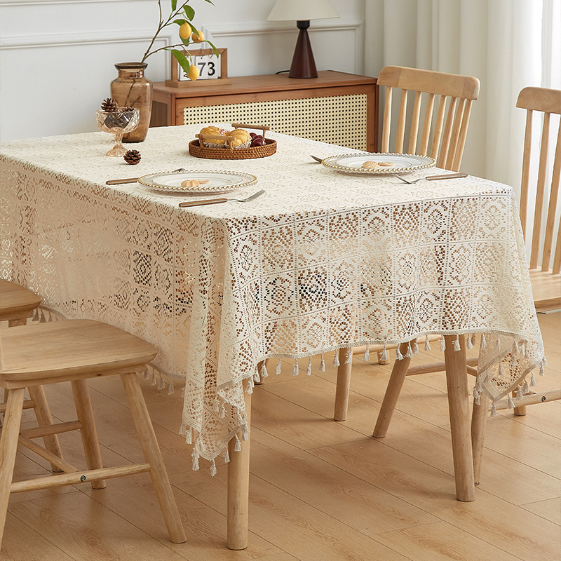 Chu Rou American retro style tablecloth, modern, simple, fashionable, creative, elegant and high-end, rectangular tablecloth, knitted atmosphere decoration, cross-border wholesale, anti-slip details Picture