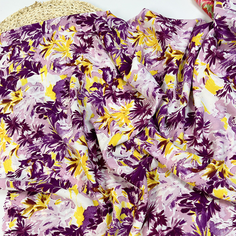 Summer fashion dress fabric matte plain weave forged printed fabric in stock, tie-dyed printed clothing fabric Application Scenario