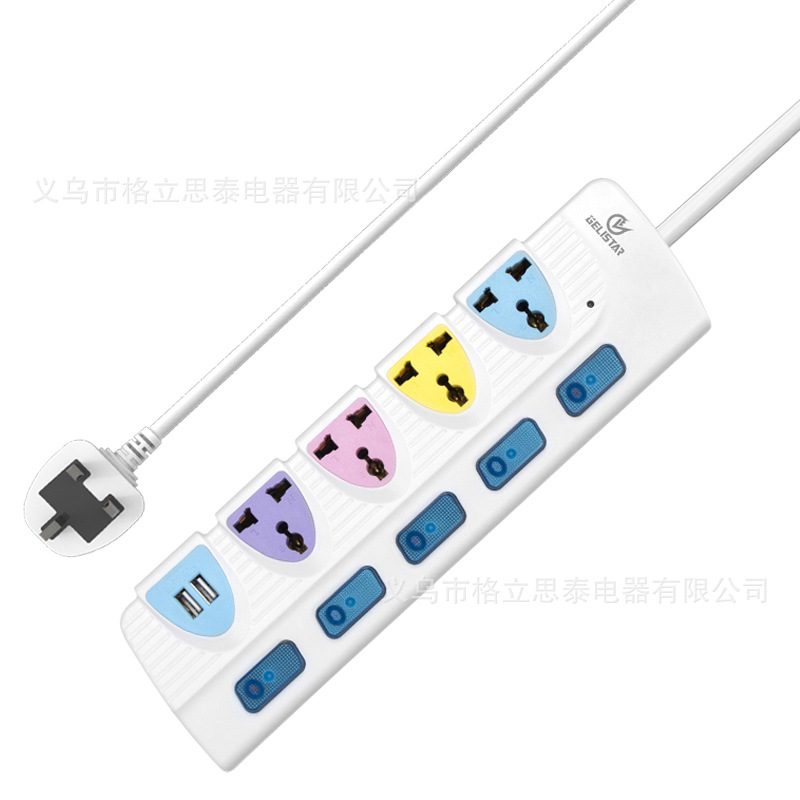 外贸插座厂家插座带USB移动式万能孔大功率便宜带开关多位孔插排图