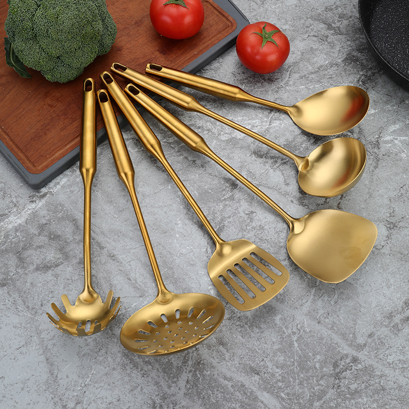 不锈钢镀金烹饪勺铲套装 家用厨房锅铲汤勺漏勺煎铲粉扒饭勺厨具