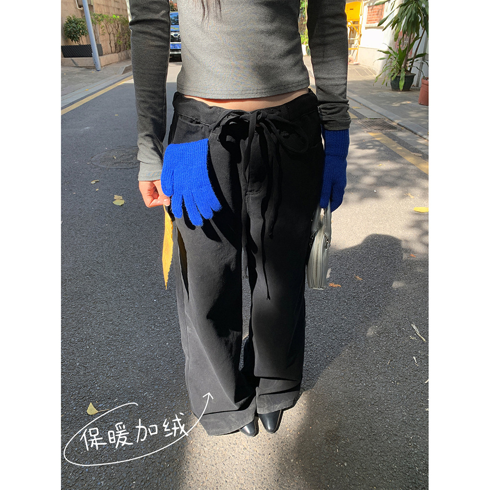 Yuyi's new 2024 spring laid-back style drawstring pants for women, loose and versatile wide-leg jeans for women 6033 details Picture