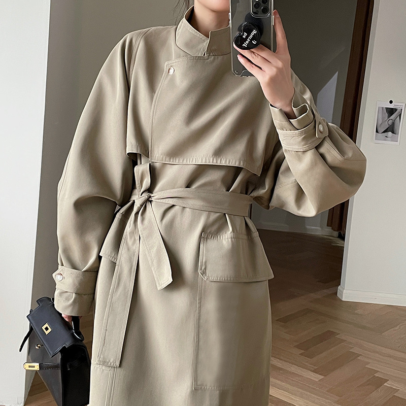 Canggu Mu 2022 Autumn Hong Kong-style fashionable long trench coat for women, Korean-style casual slimming belt cardigan 5113 details Picture