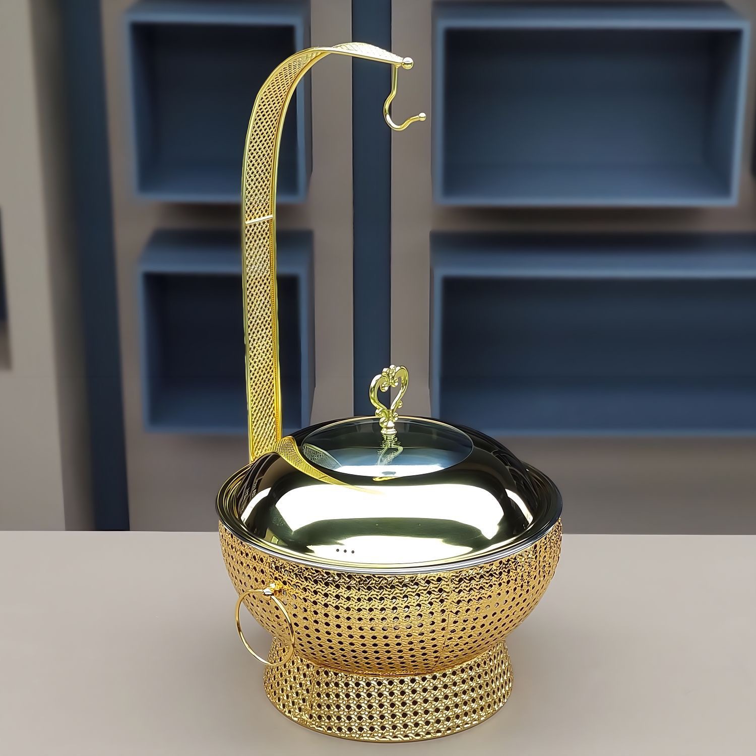 Cross-Border Stainless Steel Gold Disassembly Random Pumpkin Iron Hanging Stove Hotel Restaurant Supplies Self-Insulated Stove Application Scenario