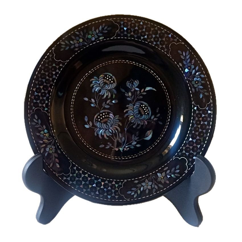 Intangible Cultural Heritage Lacquerware Plates, Shell-Inlaid Mother-Of-Pearl Mother-Of-Pearl Dinner Plates, Large Plates, Lacquerware Plates, Hand-Inlaid Mother-Of-Pearl Fruit Plates, Tea Cup Holders, Round Plate Ornaments Item Picture