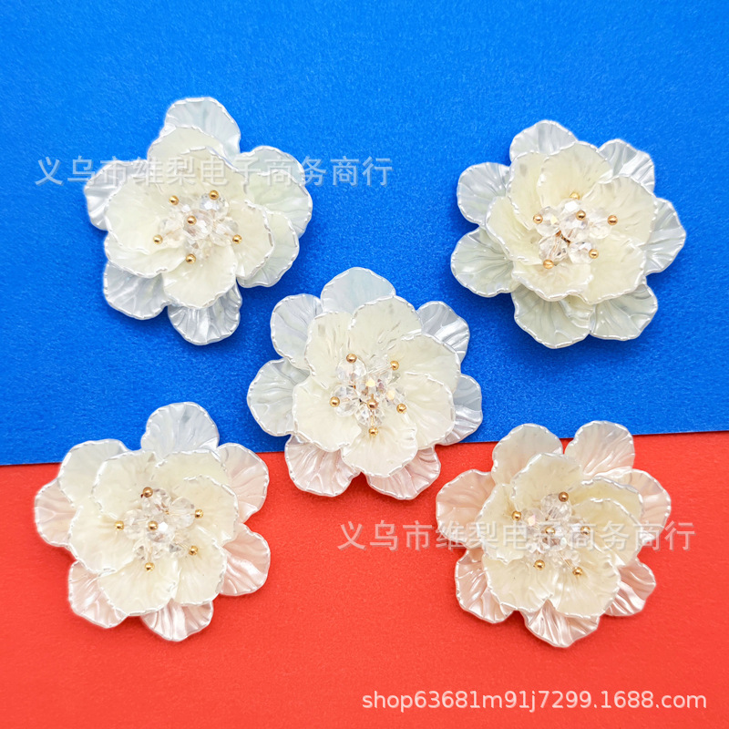 双层13片亚克力水晶仿珍珠白菜叶牡丹山茶花手缝发簪头饰花配花