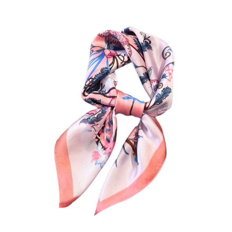 Rosa floral rima estampado imitación seda pañuelo cuadrado premium sense chal protector solar cuello pequeño pañuelo cuadrado pañuelo de mujer Item Picture
