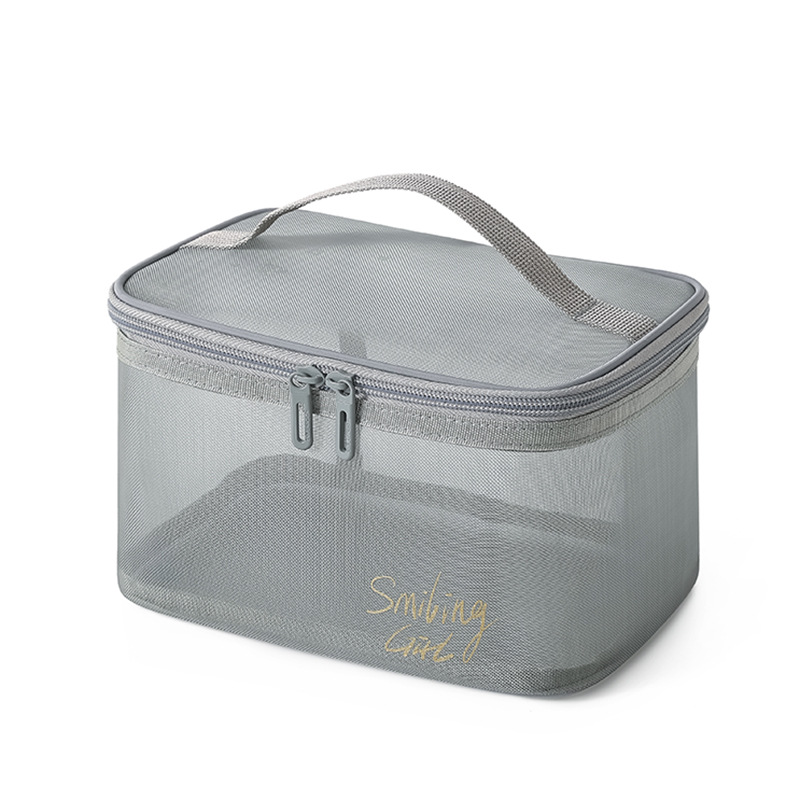 Amazon Hot Transparent Mesh Storage Bag Large Capacity Double Mesh Makeup Bag Portable Mesh Toiletry Bag Item Picture