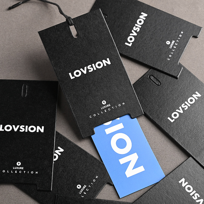 Customized high-end clothing tags, thickened special paper tags, bright black cards, clothing tags, LOGO labels details Picture