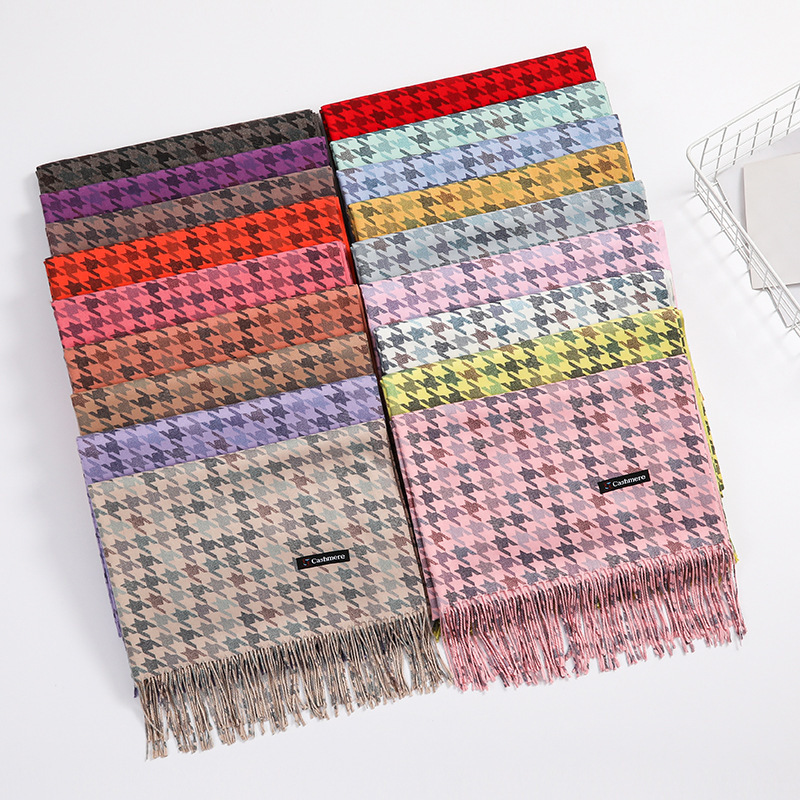 Cashmere Scarf Female Winter Warm Tassel Shawl Male Autumn And Winter Wool Scarf Imitation Cashmere Thousand Bird Check Scarf Wholesale details Picture